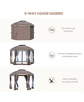 12' x 12' Round Outdoor Gazebo, Patio Dome Gazebo Canopy Shelter with Double Roof, Netting Sidewalls and Curtains, Zippered Doors, Strong Steel Frame,