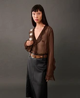 Mango Women's Leather Effect Midi Skirt