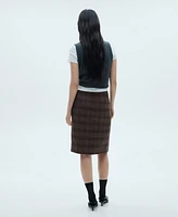 Mango Women's Double Belt Checkered Skirt