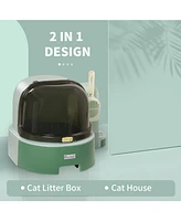 Streamdale Furniture Cat Litter Box with Lid, Covered Litter Box, Easy to Clean & Open Including Openable Front Cover, Litter Scoop, Green