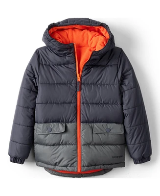 Lands' End Boys Reversible Fleece Puffer Hooded Jacket