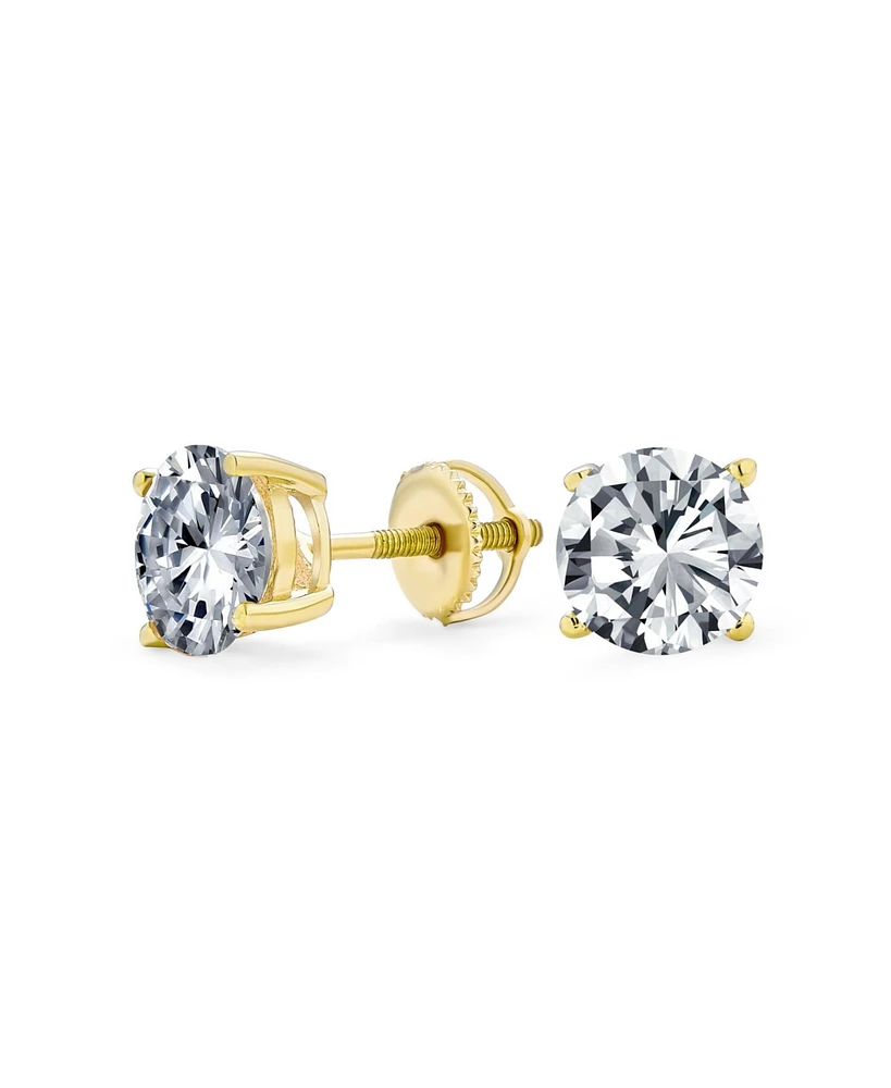 Bling Jewelry Cubic Zirconia Stud Earrings Screwback Gold Plated Sterling Silver - Gold