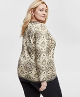 Jm Collection Plus Scoop-Neck Metallic Sweater, Exclusively at Macy's