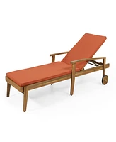 Streamdale Furniture Premium Acacia Wood Chaise Lounge With Adjustable Seating And Water-Resistant Cushions