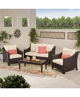 Streamdale Furniture Antibes 4Pcs Wicker Chat Set - Brown Wicker And Beige Cushion