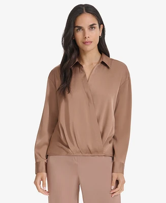 Calvin Klein Women's Faux-Wrap Collared Shirt