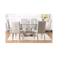 Simplie Fun Table and chair set, modern dining table, tempered glass tabletop and silver