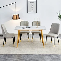 Simplie Fun Table and chair set.a morden table with White imitation marble patterned stone burning tabletop with golden metal legs.Paired with 4 chair