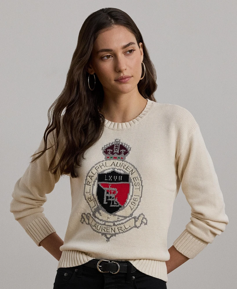 Lauren Ralph Lauren Women's Intarsia-Knit Crest Cotton Sweater, Regular & Petite