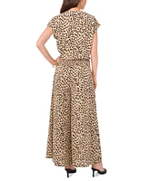 Vince Camuto Women's Animal-Print Split-Neck Short Sleeve Top