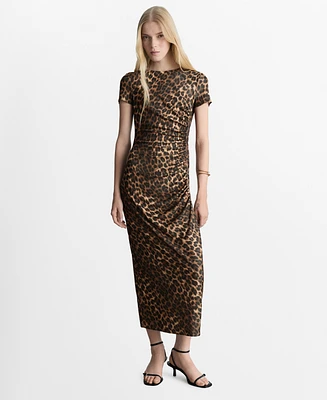 Mango Women's Ruffled Details Leopard Dress