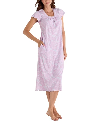 Miss Elaine Women's Paisley-Print Lace-Trim Nightgown