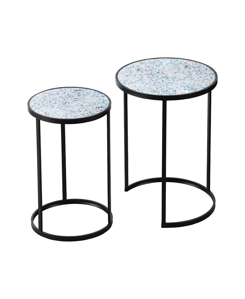 Set of 2 Round End Table, Stacking Side Tables with Sturdy Metal Frame for Small Space, Living Room, Office