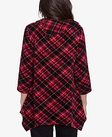 Ruby Rd. Petite Plaid Chenille Ribbed Knit Split Cowl Neck Top