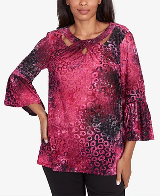 Ruby Rd. Petite Tie Dye Spots Criss Cross Scoop Neck Top