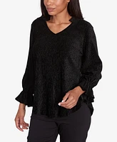 Ruby Rd. Petite Smocked Velvet V-Neck Blouse