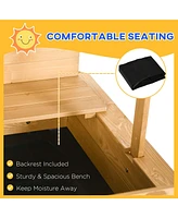 Streamdale Furniture Wooden Kids Sandbox with Cover, Children Outdoor Sand Box with Foldable Bench Seats, Adjustable Canopy, Bottom Liner for Outdoor,