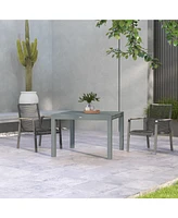 Extendable Outdoor Dining Table, 41"- 83" Aluminum Frame Patio Table with Wood Effect Steel Top, Rectangle Expandable Patio Table for 6-8, D