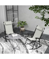 Streamdale Furniture 2 Piece Outdoor Rocking Chair Set, Patio Folding Lawn Rocker Set with Headrests for Yard, Patio, Deck, Backyard, Cream White