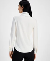 Anne Klein Petite Matte Draped Collar Blouse