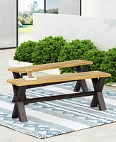 Streamdale Furniture Acacia Wood And Iron X-Cross Picnic Bench: Durable, Stylish, And Perfect For Patios