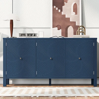 Streamdale Furniture Sideboard with Curved Swirl Patterned Doors and Artistic Three-Door Design, Suitable for Living Rooms, Entrance and Study