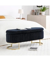 Simplie Fun Storage Bench Bedroom Bench, Velvet Oval Upholstered End of Bed Bench with Golden Metal Legs,50" Modern Storage Ottoman Bench for Bedroom