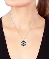 Effy Sapphire (3/4 ct. t.w.) & Diamond (1/6 ct. t.w.) Evil Eye 18" Pendant Necklace in Sterling Silver