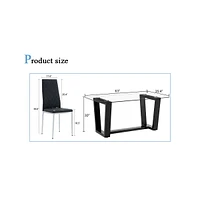 Streamdale Furniture Table and chair set.a rectangular dining table features with tempered glass top and sleek black Mdf stand.Paired with 4 Pu chairs