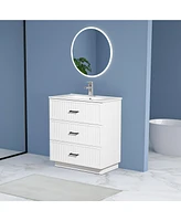 Streamdale Furniture30 Inch Bathroom Vanity with Ceramic Sink Combo Set, Modern Freestanding Bathroom Storage Cabinet with 2 Drawers, Floor Standing B