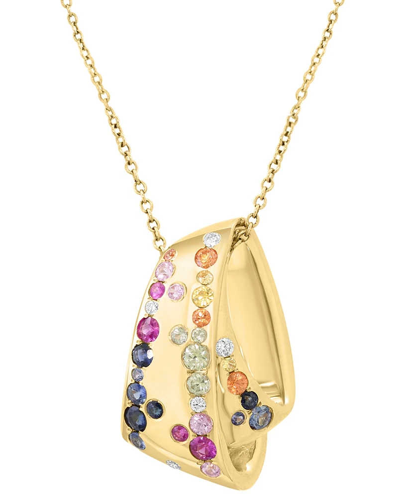 Effy Multi-Sapphire (5/8 ct. t.w.) & Diamond (1/20 ct. t.w.) Scattered Cluster Geometric 18" Pendant Necklace in 14k Gold