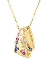 Effy Multi-Sapphire (5/8 ct. t.w.) & Diamond (1/20 ct. t.w.) Scattered Cluster Geometric 18" Pendant Necklace in 14k Gold