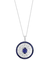 Effy Sapphire (1-7/8 ct. t.w.) & Diamond (1/3 ct. t.w.) Mandala Openwork 18" Pendant Necklace in Sterling Silver