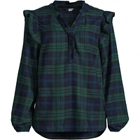 Lands' End Plus Ruffle Front Flannel Popover Blouse