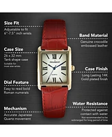 Peugeot Women's Tank Watch Roman Dial Red Leather Strap