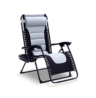 SereneLife Padded Zero Gravity Lawn Chair with Side Table, Gray and Black