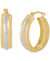 Polished & Textured Two-Tone Flex Tube Small Hoop Earrings in 10k Gold, 5/8"