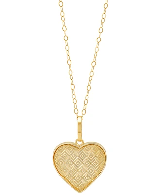 Patterned Heart Beaded Edge Reversible 18" Pendant Necklace in 10k Gold