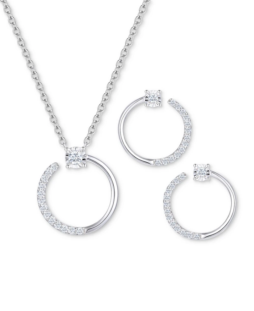 2-Pc. Set Diamond Circle Pendant Necklace & Matching Circle Stud Earrings (1/3 ct. t.w.) in Sterling Silver