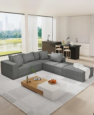 Streamdale Furniture Modern Upholstered Sectional Sofa Couch Set, Modular 132" L Shaped Sectional Living Room Sofa Set With 6 Pillows, Free Combinatio