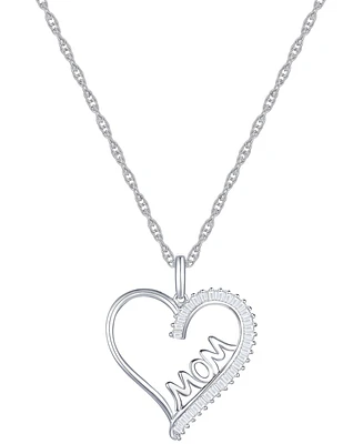 Diamond Baguette Mom Heart 18" Pendant Necklace (1/5 ct. t.w.) in Sterling Silver