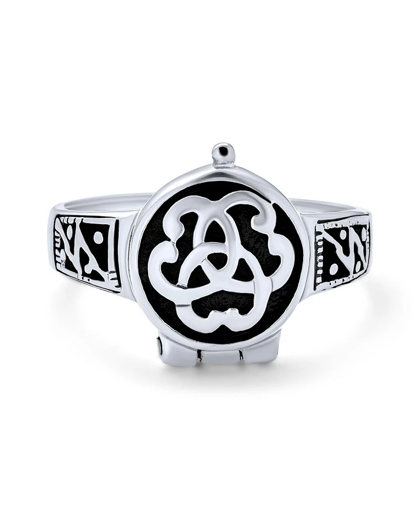 Bling Jewelry Triquetra Irish Celtic Knot Trinity Signet Locket Poison Ring For Women For Men Oxidized .925 Sterling Silver