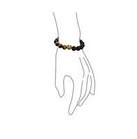 Bling Jewelry Unisex Jungle Animal Brown Tiger Eye Black Onyx Bead Stretch Loin Bracelet