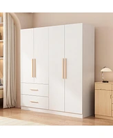Famapy White 4-Door Big Wardrobe Armoires with Hanging Rods, 2-Drawer