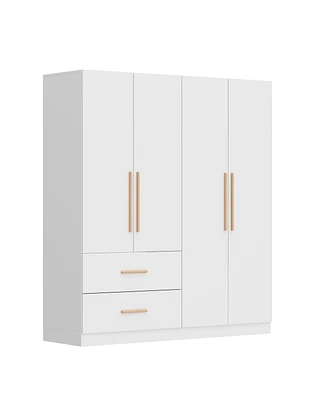 Famapy White 4-Door Big Wardrobe Armoires with Hanging Rods, 2-Drawer