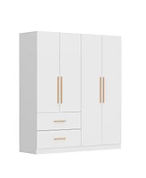 Famapy White 4-Door Big Wardrobe Armoires with Hanging Rods, 2-Drawer