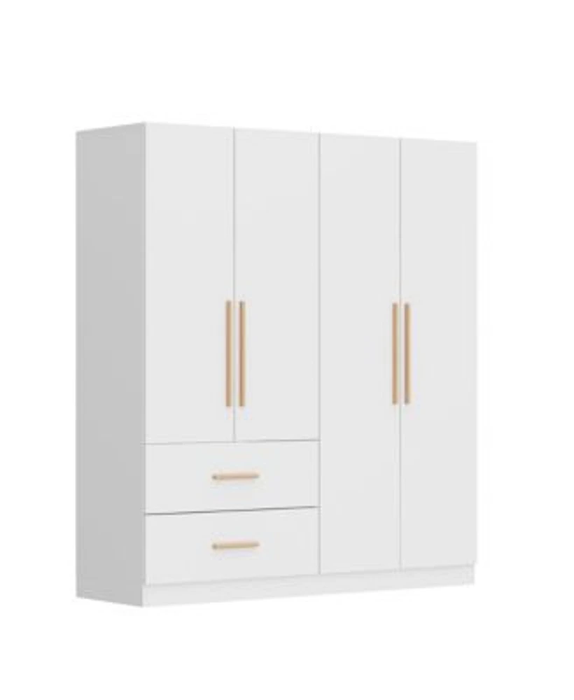 Famapy White 4 Door Big Wardrobe Armoires With Hanging Rods 2 Drawer
