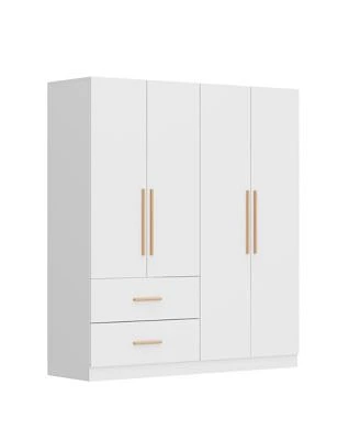 Famapy White 4 Door Big Wardrobe Armoires With Hanging Rods 2 Drawer