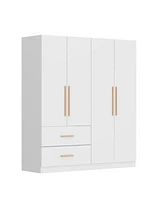 Famapy White 4 Door Big Wardrobe Armoires With Hanging Rods 2 Drawer