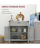 Sideboard Buffet Cabinet with Storage Drawer, Modern Farmhouse Kitchen Cabinet with 2 Barn Doors, Coffee Bar Cabinet, Gray